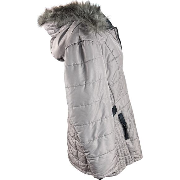 Susan Graver Water-Resistant Puffer Coat with Faux Leather Detail Thistle Large - Picture 12 of 12